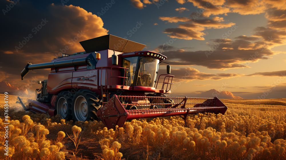 Fototapeta premium Harvesting machine at field.