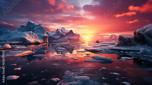 Ice on the sea with a sunset.