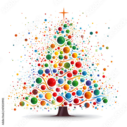 Pastel colored dots and lines in the shape of a Christmas tree. Minimal New Year's concept