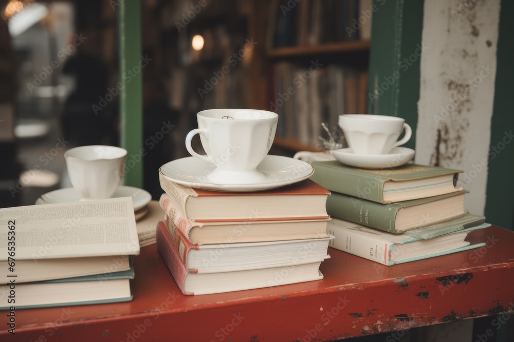 coffee cups and books in cafe coffee cups and books in cafe