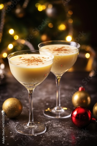 christmas cocktail with eggnog glasses 