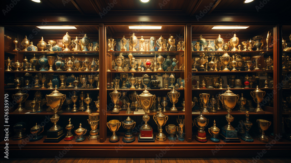 Many golden trophies. Room for winner