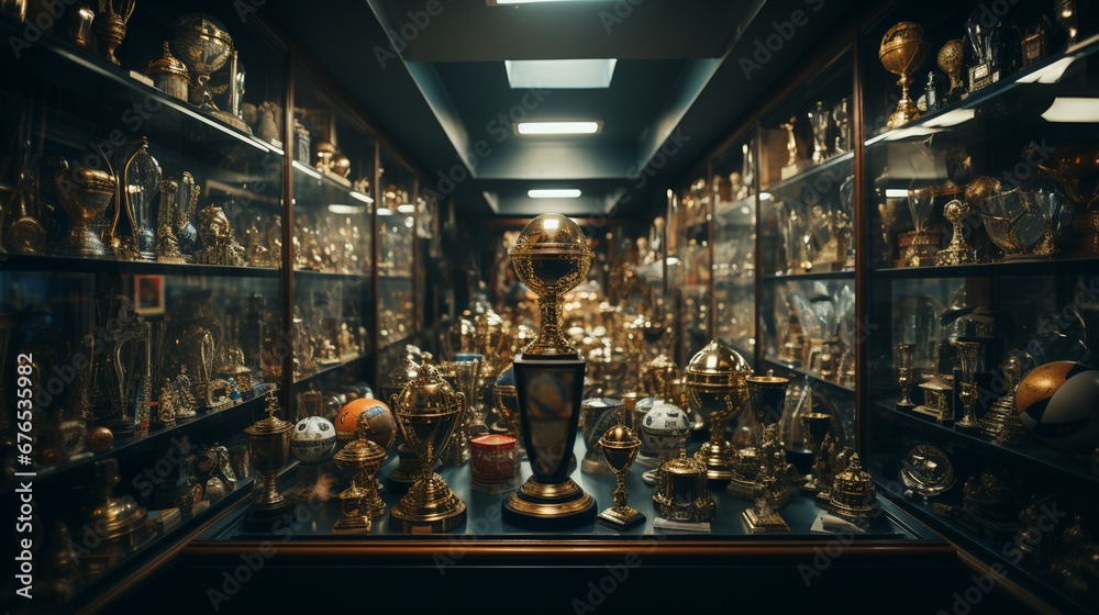 Many golden trophies. Room for winner