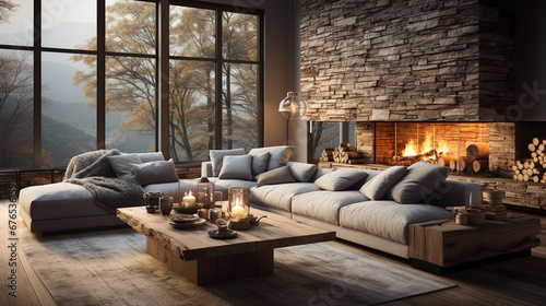 Modern living room with a fireplace. © andranik123