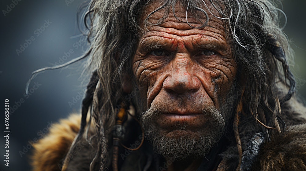 Neanderthal man. Portrait.