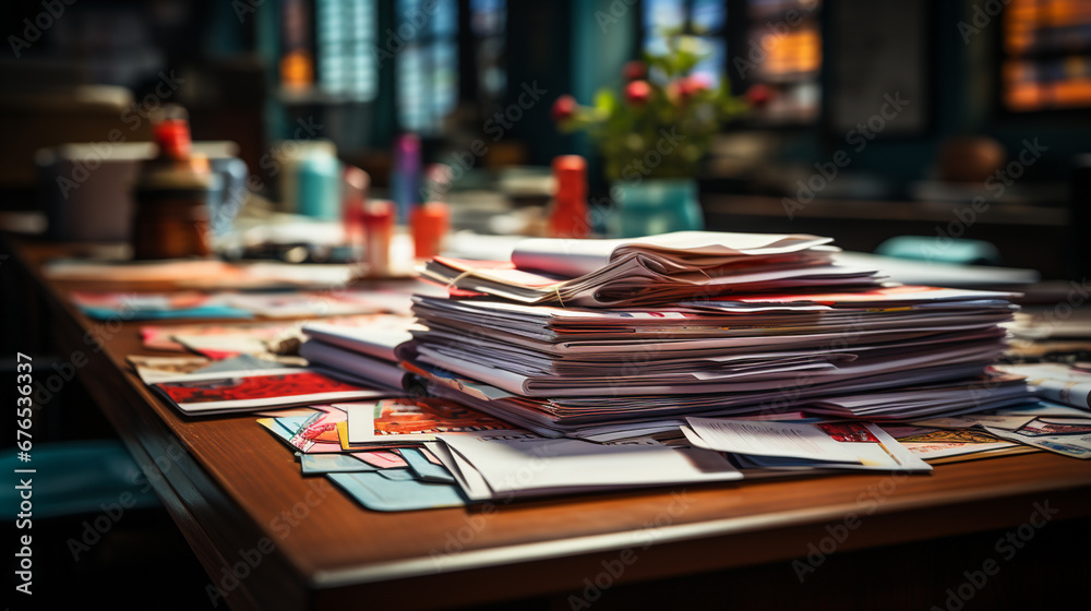 Office table with a stacked papers. Office table with a stacked papers.