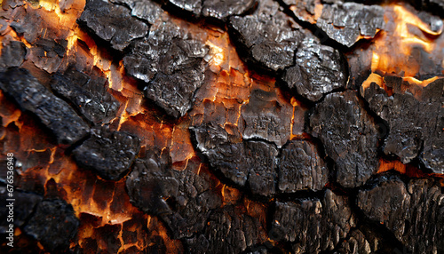 charred wood bark dark texture detailed macro close up view of tree burned scratched cork background generative ai photo