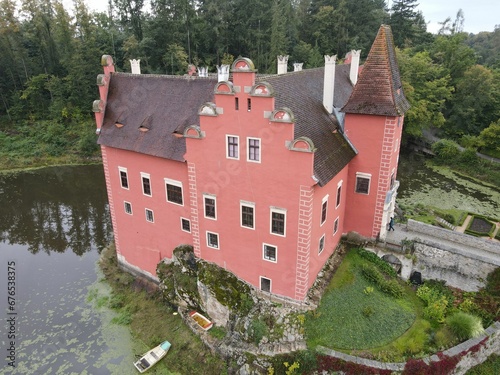 High-angle view of the Cervena Lhota Chateau castle in nature photo