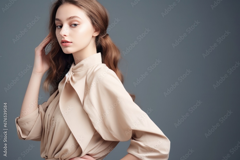 fashion model girl in beige wear fashion model girl in beige wear