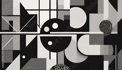 monochrome painting geometric shapes flat abstraction