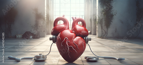 an illustration showing a heart with a stethoscope in the style of daz3d A heart is shown Arctic Harmony Daz3D Render of Heart in Winter Setting.AI Generative photo