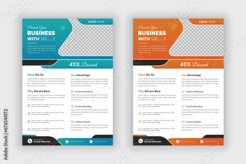 Modern corporate business flyer template design set with 2 color variation. Marketing, business proposal, promotion flyer. Vector illustration photo