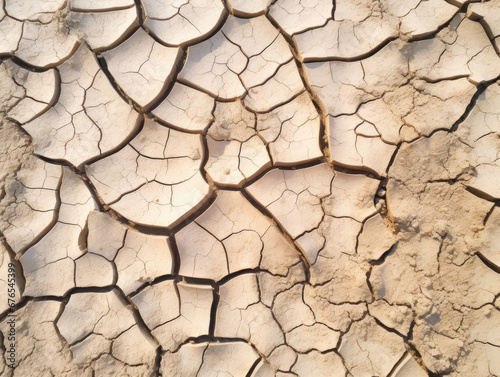 A close-up of a cracked, dry desert floor.