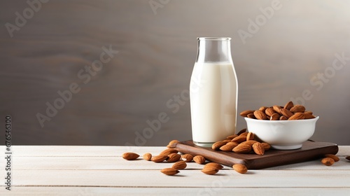 Alternative almond milk background with with copyspace area.