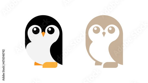 Fun penguin (beautiful, cute) vector, logo, illustration
