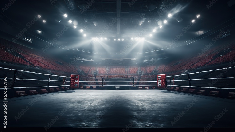 Boxing Ring In Arena, Empty professional boxing ring. - obrazy, fototapety, plakaty 