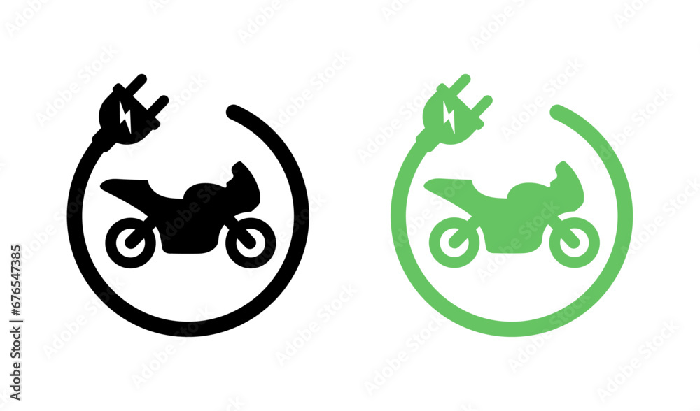 Electric Motorcycle Icon Set. Motorbike Silhouette. Motorcycle for Race Illustrations. Sportbike Vector Sign. Concept Green Energy Electric Motorcycle Icon Set. Motorbike Silhouette. Motorcycle for Race Illustrations. Sportbike Vector Sign. Concept Green Energy