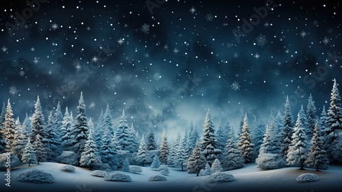 Christmas tree decorated  in snowy winter landscape with bright balls stars glowing and blur background AI generated 