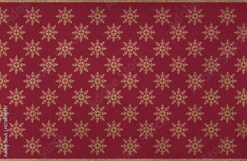 Golden snowflake patterns elegantly adorn a vibrant red background