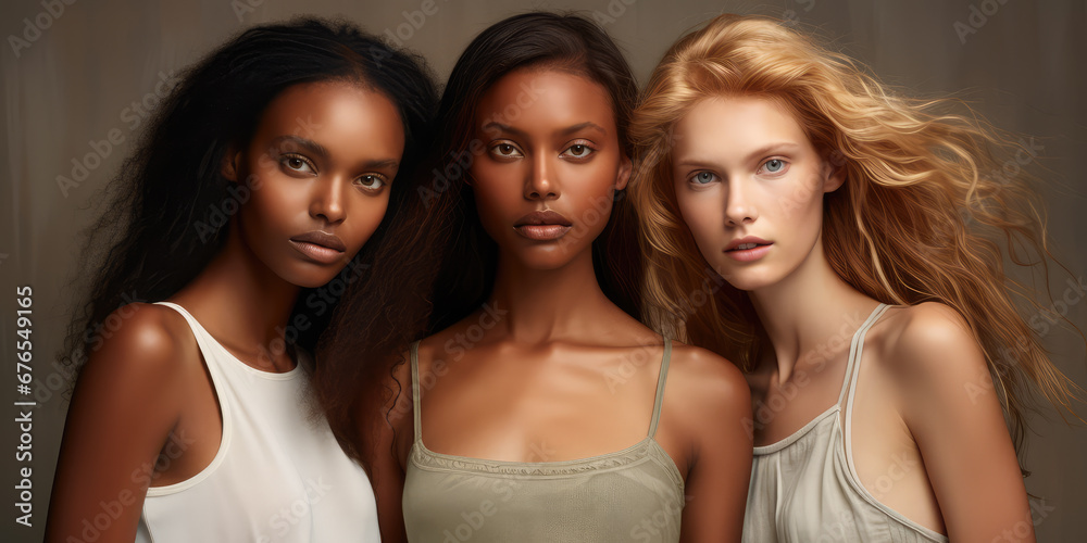 Obraz premium Beautiful young and elegant top models in photo shoot in the photo studio.