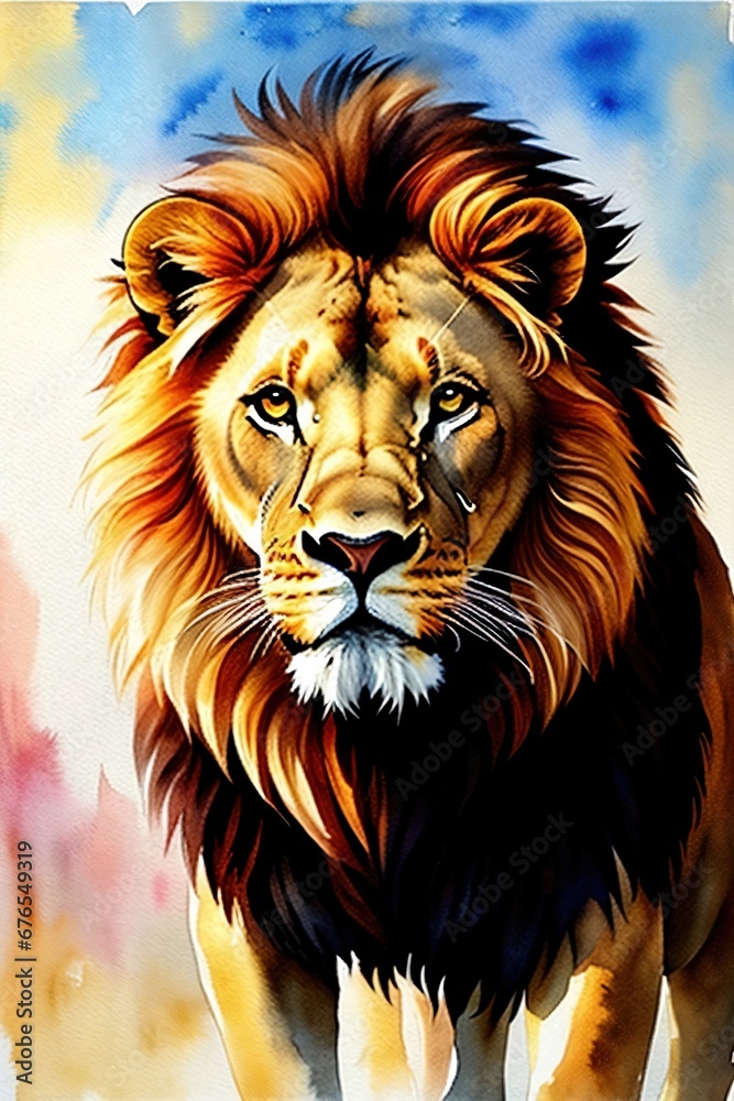 Watercolor illustration of a lion.
