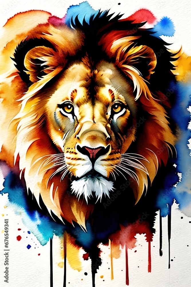 Watercolor illustration of a lion.