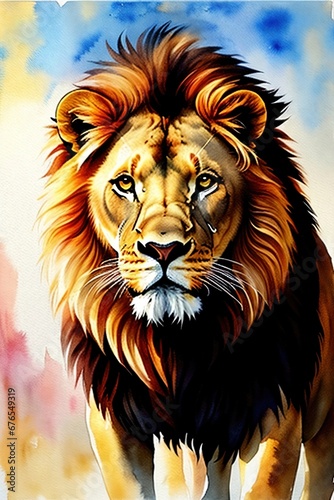 Watercolor illustration of a lion.