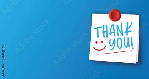 Happy Thank You on Blue Backdrop White Note Paper Background