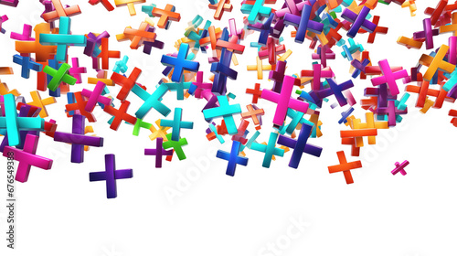 Abstract background made with 3D render colorful falling cross shapes, Generative AI