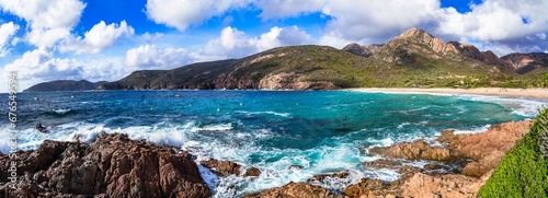 Corsica island  best   beaches and nature scenery. scenic Plage d'Arone in western part.  France. photo