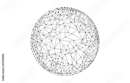 Sphere with black connected lines and dots. Digital futuristic technology concept.