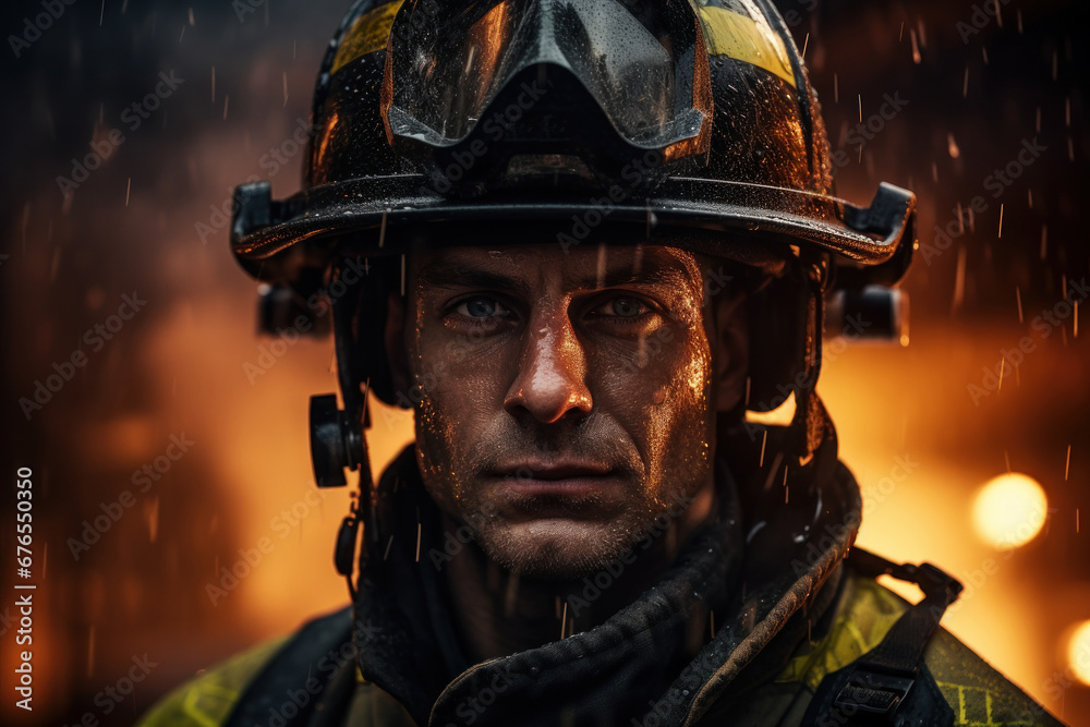 A firefighter in full gear, demonstrating courage and bravery. Concept of heroism and public service. Generative Ai.
