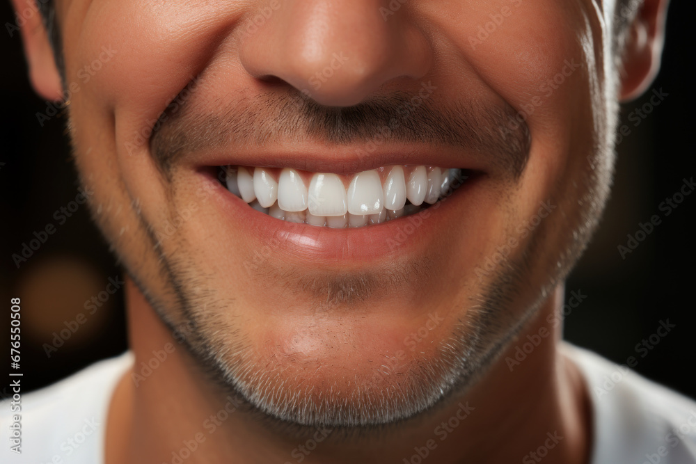 A smiling patient confidently showing their restored teeth with dental implants. Concept of improved self-esteem and oral function. Generative Ai. A smiling patient confidently showing their restored teeth with dental implants. Concept of improved self-esteem and oral function. Generative Ai.