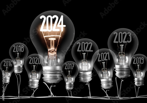 Light Bulbs with New Year 2024