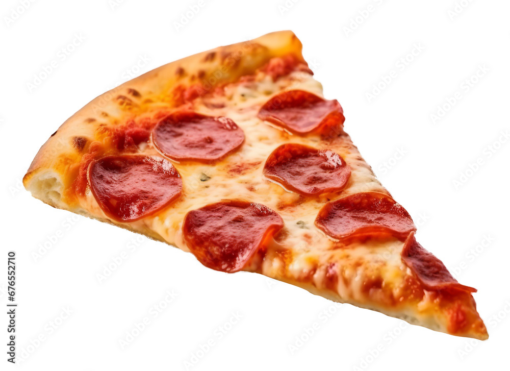 Pepperoni pizza slice on transparent background. Generative AI. Pepperoni pizza slice on transparent background. Generative AI.