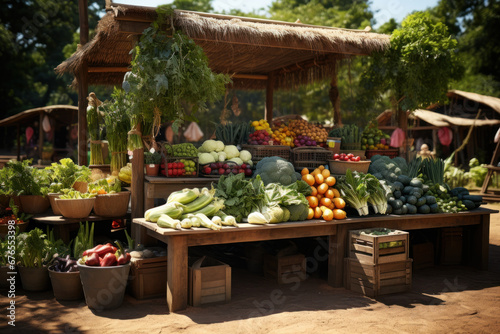 A vibrant farmer's market brimming with organic fruits, vegetables, and artisanal products, showcasing the essence of sustainable living. Generative Ai.