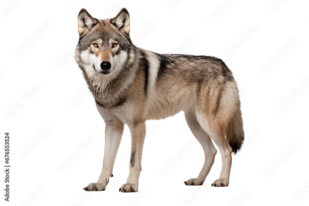 Wolf isolated on a transparent background left side portrait. Studio animal photography.	