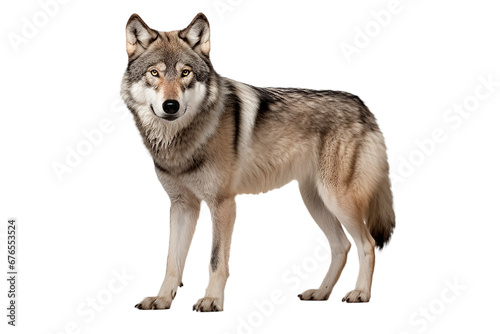 Wolf isolated on a transparent background left side portrait. Studio animal photography.	