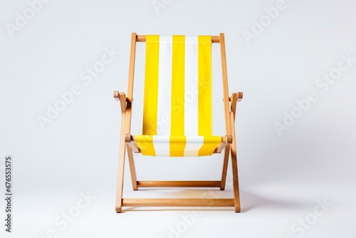 Isolated yellow striped beach chair for summertime relaxation. Generative AI