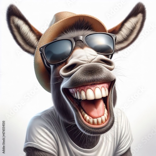 Fotografering Cheerful donkey smiling. Generative AI