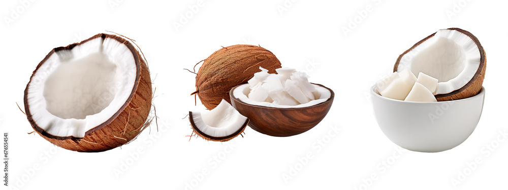 Coconut collage set over isolated transparent background
