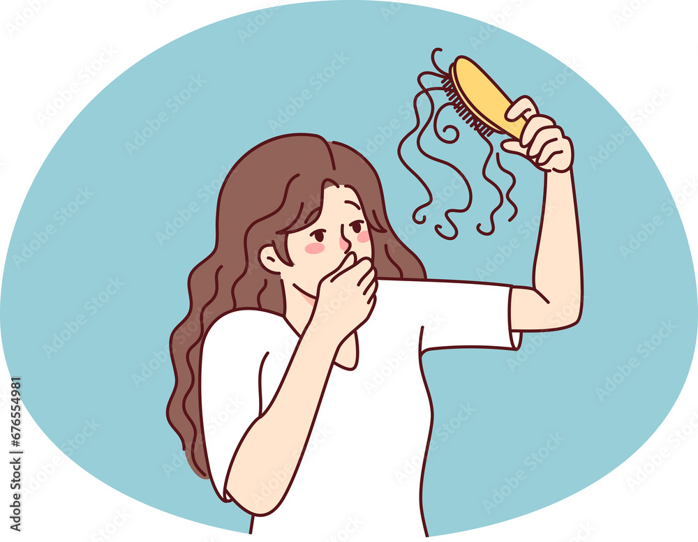 Fototapeta premium Unhappy woman frustrated with hair loss