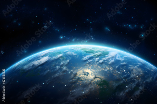 Blick auf die Erde vom Weltraum aus, Blauer Planet, Atmosphäre, erstellt mit generativer KI © rawku5