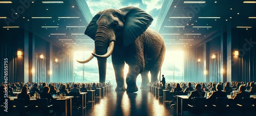 Analog film style of people addressing the elephant in the room © ibreakstock