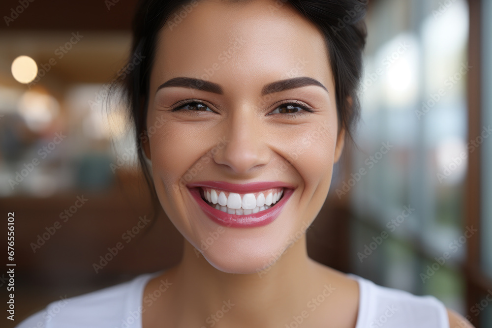 A radiant smile that gleams with newfound confidence after teeth whitening. Concept of enhancing self-esteem. Generative Ai. A radiant smile that gleams with newfound confidence after teeth whitening. Concept of enhancing self-esteem. Generative Ai.