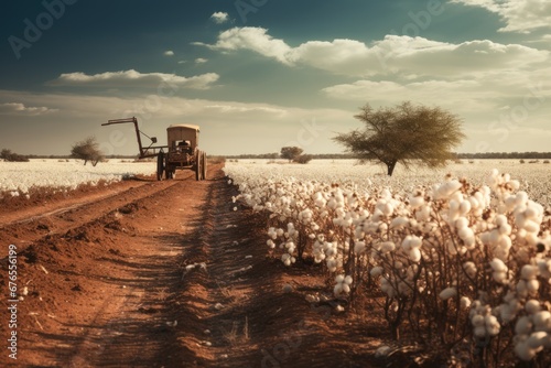 Rural landscape with farmer s cotton field