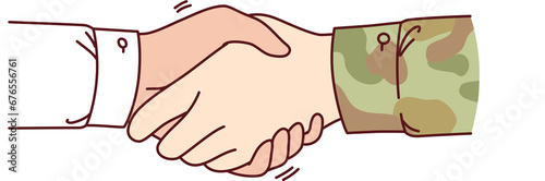 Handshake between soldier and civilian symbolizing support military after returning from hostilities