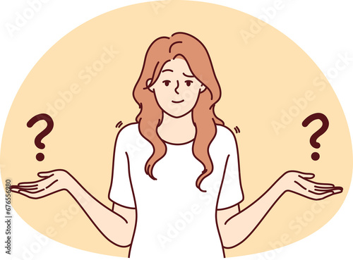 Confused woman feel frustrated making choice