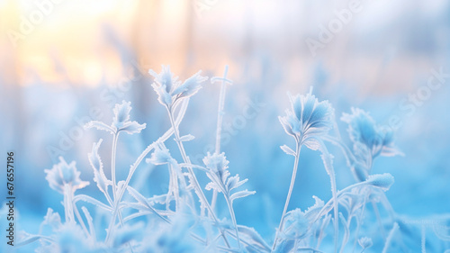 winter landscape with frozen flowers