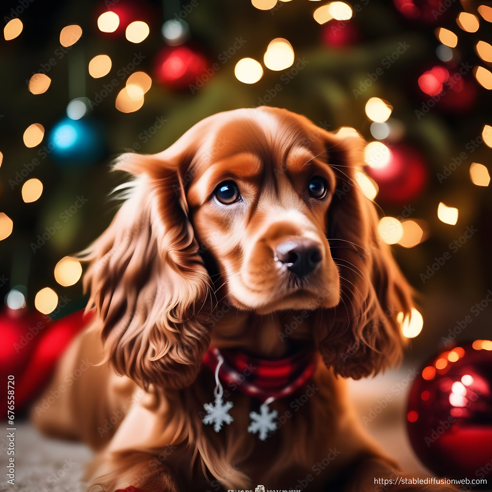 dog with christmas decorations